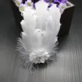 White feather hair clip with fabric flower and crystal rhinestone for kids dance show. - Style No. 12 (3 Curly Feathers with Ribbon Flower)