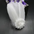 White feather hair clip with fabric flower, perfect for kids dance performance accessory. - No. 15 Style (Stiff Feathers with Large Flower)