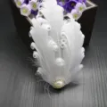 White feather hair clip with pearl rhinestone accent for women girls dancing performance hair accessory - No. 14 Style (3 Rolls with Gemstones)