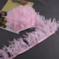 Pink feather trim ribbon for DIY crafts, fluffy turkey feather fringe for costume sewing - No. 46 Pink