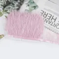Fleco de plumas de avestruz rosa con cinta para costura de vestido de novia DIY - 118