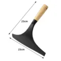 Wooden handle glass squeegee window cleaning scraper tool with black rubber blade. - Black