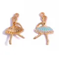 Gouden ballerina danser bedels met strass en blauw emaille, perfect voor DIY sieraden maken ambachten. - Ballet Meisje / 30*17mm / Blauw