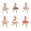 DIY gekleurde geëmailleerde strass balletdanser bedels legering sieraden maken 6 stuks - Ballet Meisje / 30*17mm / Willekeurig Gemengde Kleuren