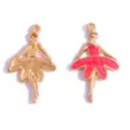 Gouden en roze geëmailleerd ballerina danser bedel legering hanger voor sieraden maken DIY. - Ballet Meisje / 30*18mm / Rood