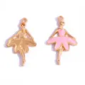 Gouden legering balletdanser bedels, roze geëmailleerde DIY hanger voor ketting en sleutelhanger. - Ballet Meisje / 30*18mm / Roze