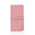 Detailed view of the pink 12-slot roll-up makeup brush bag, portable cosmetic storage pouch. - Pink Twelve Makeup Brush Set With Bag