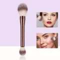 Dubbelzijdige make-upkwast voor poeder en blush, zachte haren, roségoudkleurig handvat! - Poeder & Blush Stijl / Enkele Verpakking / Bruin