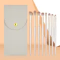Vergulde oogmake-up penselen set met 8 zachte borstels en een bijpassend grijs opbergetui. - 8 Stuks Met Tas / Verguld Goud
