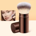 Draagbare intrekbare kabuki make-up kwast met beschermkap voor onderweg ideaal. - Grote Intrekbare Ronde Blush Borstel (Koffiebruin)