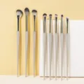 Professionele oogmake-up penselenset met zachte haren, gouden ferrule en grijze handgreep voor look. - 8 Stuks Plastic Handvat / Helder Goud