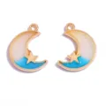 Pendentif étoile lune en résine dégradé alliage accessoires bijoux DIY collier 2pcs - Style Étoile Lune (A10-104) / 19*14mm / Bleu