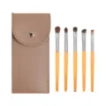5-piece makeup brush set with brown pouch, wooden handle eye shadow brushes for beauty. - Horse Hair Brushes with PU Bag (MB357) / 5 Counts with Bag