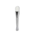 Pennello maschera viso in silicone doppio con spatola metallica, manico argento e setole. - Argento Con Setole in Fibra Bianche