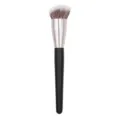 Angled foundation makeup brush with soft synthetic bristles and matte black handle - Black