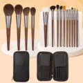 14-delige professionele make-up penselen set met dierlijk haar en zwarte lederen etui. - Set met Kleine Vierkante Ritszak
