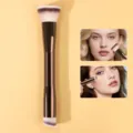 Dubbelzijdige make-upkwast veelzijdige cosmetische tool zachte haren poeder foundation - Platte Foundation & Schuine Foundation Stijl / Enkele Verpakking / Bruin
