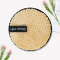 Round makeup cleansing sponge puff with soft arctic velvet texture and black strap handle. - Pineapple Grid / 12cm / Nude