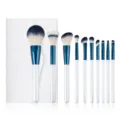 10-piece makeup brush set with white handles, blue ferrules, and soft gradient bristles with bag. - 10 Pcs White Set with Envelope Bag