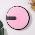 Runder rosa Reinigungspuff Make-up Entferner Schwamm mit schwarzem Etikett fuer Gesicht - Arktis-Samt / 12cm / Hellrosa