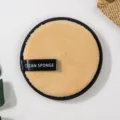 Runder Make-up-Entferner-Puff Reinigungsschwamm mit weichen Fasern und praktischem Trageband. - Arktis-Samt / 12cm / Hautfarben
