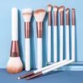 10-piece makeup brush set, white handles with rose gold ferrules, soft cosmetic beauty tools. - 10 Pcs White Rod Brown Bristles Set