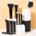 10-teiliges Mini Make-up Pinsel Set tragbar Reise Puder Kontur Rouge Lidschatten Pinsel - Alles Schwarz 10 Stück Mini-Pinsel mit Schwarz-Weißem Zylinder