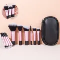 10-teiliges Mini Pinsel Set mit Etui für Make-up, Puder, Rouge und Lidschatten reisefertig. - Schwarzer Kunststoffgriff 10 Stück Mini-Pinsel mit Schwarzer Tasche