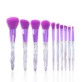 10-piece makeup brush set with crystal handles and purple soft bristles for professional face. - Purple