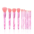 10 pcs crystal makeup brush set iridescent diamond handle professional cosmetic tools powder eyeshadow - Pink