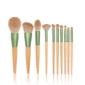 10-piece professional makeup brush set with wooden handles and green ferrules for daily use. - Makeup Brush Set