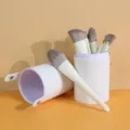 10-piece makeup brush set with white PU leather cylindrical holder soft powder and eyeshadow brushes - Improved Style / Set/Pack With White Cylinder
