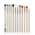 12-piece eye makeup brush set with champagne handles and soft bristles for precise eye makeup. - Champagne / 12 Pieces