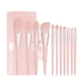 11-piece pink makeup brush set with portable leather roll pouch for professional beauty. - Apricot With PU Bag