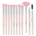 12-piece eye makeup brush set with soft pink handles for eyeshadow, blending, and eyeliner - Pink