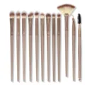 12-piece eye makeup brush set with soft synthetic bristles, rose gold ferrule and brown handle. - Brown