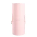 Tube de rangement de pinceaux de maquillage en cuir PU rose portable, organiseur cylindrique. - Style Avec Fermoir (Haut 10 Bas 10) / Rose