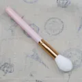 Professional makeup brush with soft white bristles pink handle and gold ferrule for face highlighting. - Light Red Pink (Synthetic Fiber)
