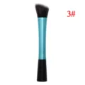 Schuine make-up kwast met turkooizen metalen handvat voor een vlekkeloze gezichtsmake-up. - Blauw Stijl 3