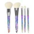 5-Piece Crystal Makeup Brush Set Transparent Diamond Loose Powder Contour Eye Shadow Beauty Tools - Rainbow Ruby Handle (White Hair)
