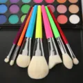 7-piece rainbow makeup brush set with soft synthetic bristles for powder and eyeshadow application. - 7-Piece Rainbow Set