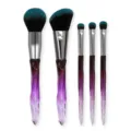 5-piece crystal makeup brush set with purple handle for daily face and eye makeup application. - Rainbow Purple Blue Handle (Black Hair)