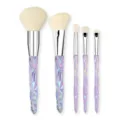 Juego de 5 brochas de maquillaje de cristal con mangos de diamante y cerdas suaves. - Mango Blanco Arcoíris (Pelo Blanco)