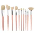 Professional 10-piece makeup brush set with pink handles and soft synthetic bristles for daily beauty. - 10 Pieces Slanted Ferrule White Hair Pink Handle (MB195)