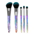 Set de 5 brochas de maquillaje de cristal mango diamante para polvo y sombra de ojos - Mango Rubí Azul Arcoíris (Pelo Negro)