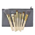 8-piece professional makeup brush set with a convenient black and white striped pouch. - Apricot 8-Piece Set / Apricot