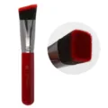 Single angled flat foundation brush with soft bristles and red handle for makeup application. - Slanted Head Style / Red