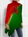 Vista detallada de la camiseta navideña para mujer con lazo rojo 3D y estampado festivo - S / Parte Superior (Estampado de lazo de Navidad rojo y verde-Y53083)
