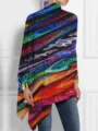 Camiseta de mujer con estampado 3D abstracto colorido, manga larga y cuello alto casual - S / Parte Superior (Estampado Fluido Abstracto Colorido-Y53065)