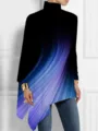 Camiseta de manga larga con cuello alto para mujer y estampado abstracto de ondas 3D - S / Parte Superior (Estampado de Ondas de Fluido Negro Azul-Púrpura-Y53068) / Negro
